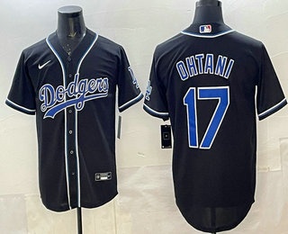 Men's Los Angeles Dodgers #17 Shohei Ohtani Black Blue Fashion Cool Base Jersey