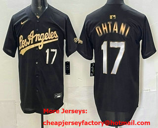 Men's Los Angeles Dodgers #17 Shohei Ohtani Black Gold Stadium Jersey