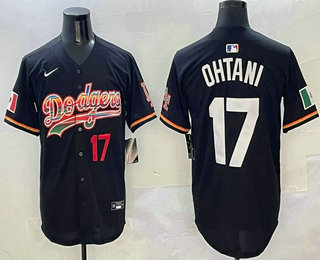 Men's Los Angeles Dodgers #17 Shohei Ohtani Black Rainbow Mexico Cool Base Stitched Jersey