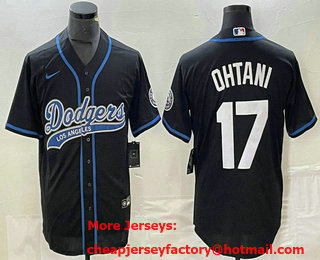 Men's Los Angeles Dodgers #17 Shohei Ohtani Black With Patch Cool Base Stitched Baseball Jersey