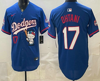 Men's Los Angeles Dodgers #17 Shohei Ohtani Blue Hello Kitty 2025 World Series Champions Limited Jersey