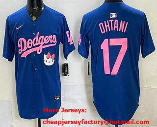 Men's Los Angeles Dodgers #17 Shohei Ohtani Blue Pink Hello Kitty Limited Jersey