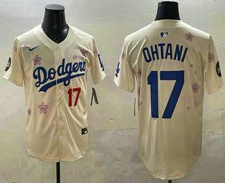 Men's Los Angeles Dodgers #17 Shohei Ohtani Cream 2025 Tokyo Series Cool Base Jersey