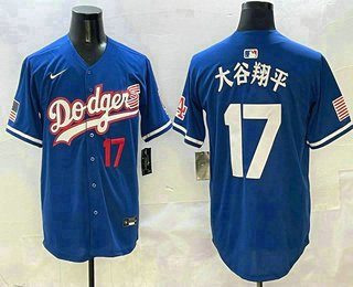 Men's Los Angeles Dodgers #17 Shohei Ohtani Japanese Blue USA Limited Fashion Stitched Jersey