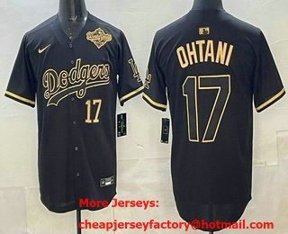 Men's Los Angeles Dodgers #17 Shohei Ohtani Number Black Gold 2025 World Series Limited Jersey