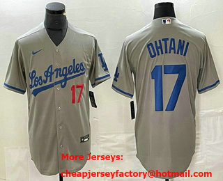 Men's Los Angeles Dodgers #17 Shohei Ohtani Number Grey With Los Stitched Cool Base Nike Jersey