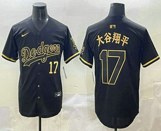 Men's Los Angeles Dodgers #17 Shohei Ohtani Number Japanese Black Gold Limited Jersey