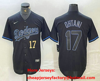 Men's Los Angeles Dodgers #17 Shohei Ohtani Number Lights Out Black Fashion Stitched Cool Base Nike Jersey 01