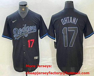 Men's Los Angeles Dodgers #17 Shohei Ohtani Number Lights Out Black Fashion Stitched Cool Base Nike Jersey 02