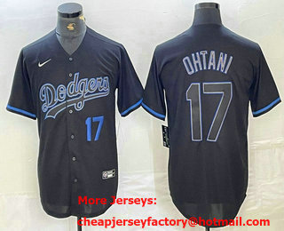 Men's Los Angeles Dodgers #17 Shohei Ohtani Number Lights Out Black Fashion Stitched Cool Base Nike Jersey 03