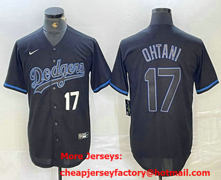 Men's Los Angeles Dodgers #17 Shohei Ohtani Number Lights Out Black Fashion Stitched Cool Base Nike Jersey 04
