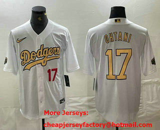 Men's Los Angeles Dodgers #17 Shohei Ohtani Number White 2022 All Star Stitched Cool Base Nike Jersey 02