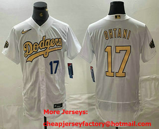 Men's Los Angeles Dodgers #17 Shohei Ohtani Number White 2022 All Star Stitched Flex Base Nike Jersey 01