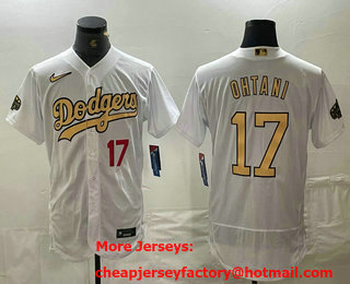 Men's Los Angeles Dodgers #17 Shohei Ohtani Number White 2022 All Star Stitched Flex Base Nike Jersey 03