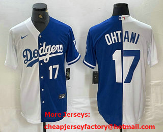 Men's Los Angeles Dodgers #17 Shohei Ohtani Number White Blue Two Tone Stitched Baseball Jersey 11