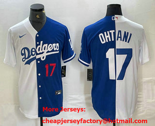 Men's Los Angeles Dodgers #17 Shohei Ohtani Number White Blue Two Tone Stitched Baseball Jersey 12