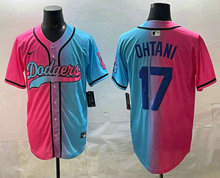Men's Los Angeles Dodgers #17 Shohei Ohtani Pink Blue Split Limited Baseball Jersey