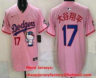 Men's Los Angeles Dodgers #17 Shohei Ohtani Pink Japanese Hello Kitty 2025 World Series Champions Limited Jersey