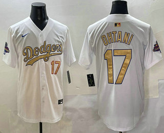 Men's Los Angeles Dodgers #17 Shohei Ohtani White 2025 Gold Collection Limited Stitched Jersey
