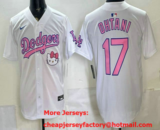 Men's Los Angeles Dodgers #17 Shohei Ohtani White Pink Hello Kitty Limited Jersey