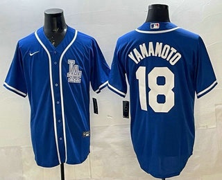 Men's Los Angeles Dodgers #18 Yoshinobu Yamamoto Blue Fashion Cool Base Jersey