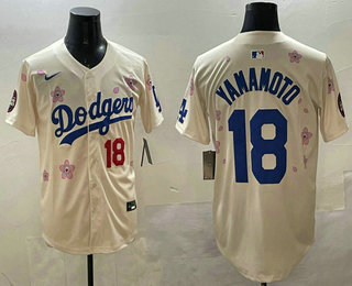 Men's Los Angeles Dodgers #18 Yoshinobu Yamamoto Cream 2025 Tokyo Series Limited Jersey