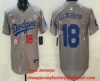 Men's Los Angeles Dodgers #18 Yoshinobu Yamamoto Japanese Grey 2025 Tokyo Series Limited Jersey