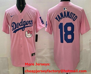 Men's Los Angeles Dodgers #18 Yoshinobu Yamamoto Pink 2025 Hello Kitty Limited Stitched Jersey