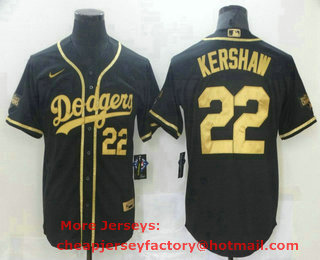 Men's Los Angeles Dodgers #22 Clayton Kershaw Black Gold Stitched MLB Cool Base Nike Jersey