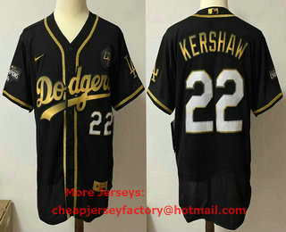 Men's Los Angeles Dodgers #22 Clayton Kershaw Black Gold Stitched MLB Flex Base Nike Jersey