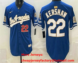 Men's Los Angeles Dodgers #22 Clayton Kershaw Blue Gold 9x B2B Champs Collection Limited Jersey