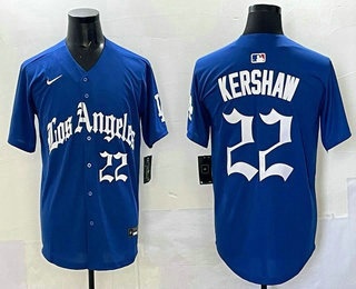 Men's Los Angeles Dodgers #22 Clayton Kershaw Blue Gothic Style Vapor Limited Stitched Baseball Jersey