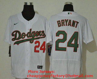 Men's Los Angeles Dodgers #24 Kobe Bryant White With Green Name Stitched MLB Flex Base Nike Jersey