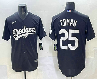 Men's Los Angeles Dodgers #25 Tommy Edman Black Stitched Jersey