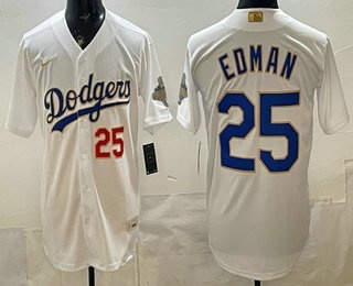 Men's Los Angeles Dodgers #25 Tommy Edman White 2026 Gold Collection Stadium Jersey