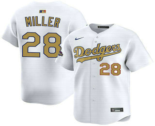 Men's Los Angeles Dodgers #28 Bobby Miller White 2025 Gold Collection Limited Jersey