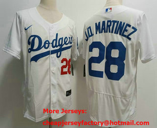 Men's Los Angeles Dodgers #28 JD Martinez Number White Flex Base Stitched Jersey