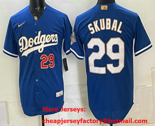 Men's Los Angeles Dodgers #29 Tarik Skubal Blue 2026 Gold Collection Stadium Stitched Jersey