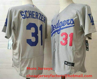 Men's Los Angeles Dodgers #31 Max Scherzer Grey Stitched MLB Flex Base Nike Jersey