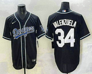 Men's Los Angeles Dodgers #34 Fernando Valenzuela Black Fashion Baseball Jersey