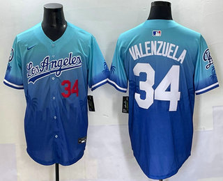Men's Los Angeles Dodgers #34 Fernando Valenzuela Blue 2025 City Connect Limited Stitched Jersey