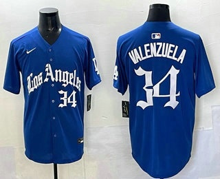 Men's Los Angeles Dodgers #34 Fernando Valenzuela Blue Gothic Style Vapor Limited Stitched Baseball Jersey