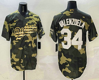 Men's Los Angeles Dodgers #34 Fernando Valenzuela Camo Fashion Cool Base Jersey