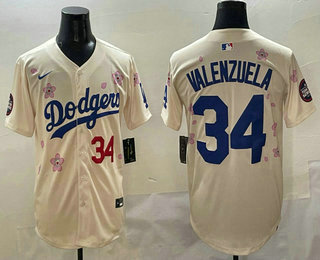 Men's Los Angeles Dodgers #34 Fernando Valenzuela Cream 2025 Tokyo Series Limited Stitched Jersey