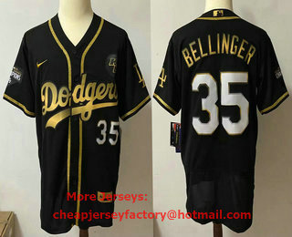 Men's Los Angeles Dodgers #35 Cody Bellinger Black Gold Stitched MLB Flex Base Nike Jersey