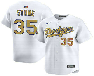 Men's Los Angeles Dodgers #35 Gavin Stone White 2025 Gold Collection Limited Jersey