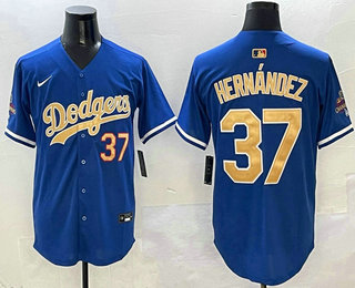 Men's Los Angeles Dodgers #37 Teoscar Hernandez Blue 2025 Gold Collection Limited Stitched Jersey