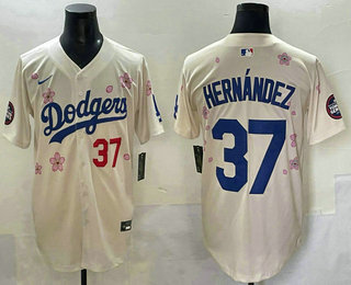 Men's Los Angeles Dodgers #37 Teoscar Hernandez Cream 2025 Tokyo Series Limited Stitched Jersey