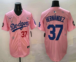 Men's Los Angeles Dodgers #37 Teoscar Hernandez Pink 2025 Tokyo Series Limited Jersey