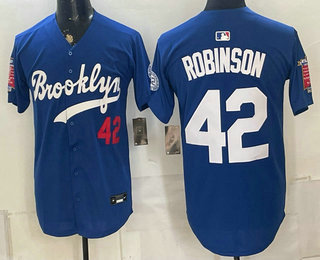 Men's Los Angeles Dodgers #42 Jackie Robinson Blue 1955 Throwback Jersey 01